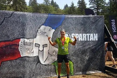 Daniel Erwin at the finish of a Spartan Race in 2017